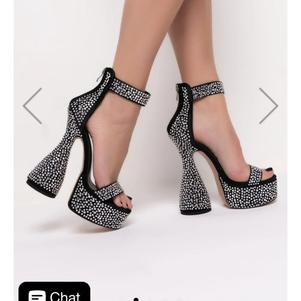 - Platform sculptural chunky block heels rhinestone crystals!
